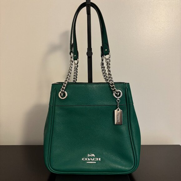 Coach Cammie Green Leather Chain Bucket Shoulder Bag - Picture 1 of 9